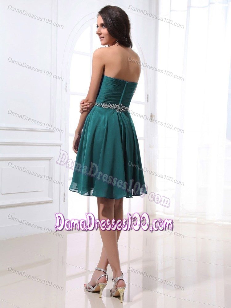Turquoise Sweetheart A-line Beading and Ruching Dama Dress