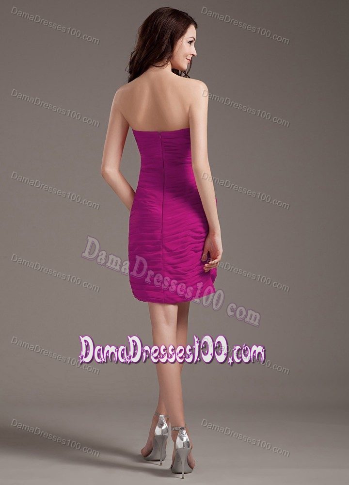 Beading Strapless Mini-length Ruched Dama Dress in Fuchsia