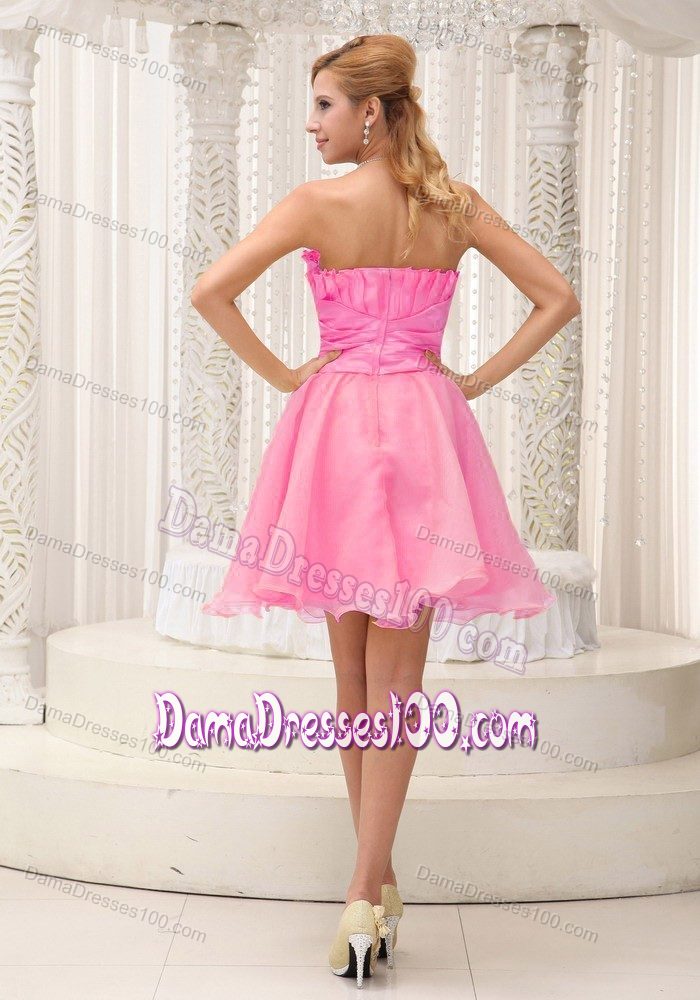 Hand Made Flower Hot Pink Beading Sweet 16 Dress for Dama