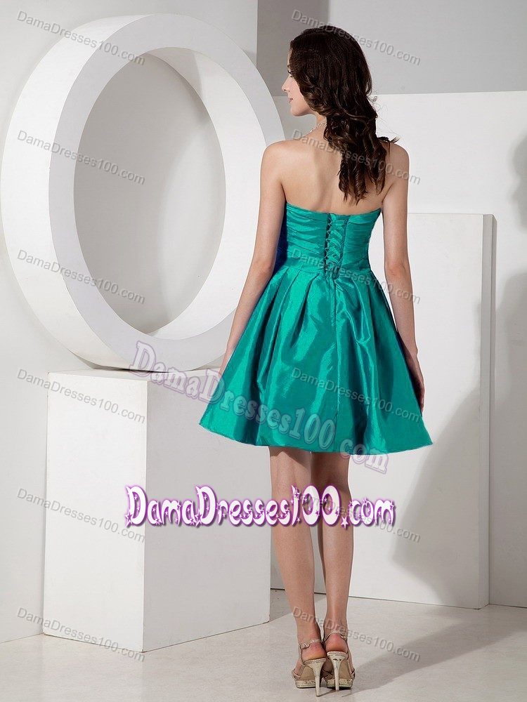 Strapless A-line Party Dama Dress Hand Flowers in Turquoise