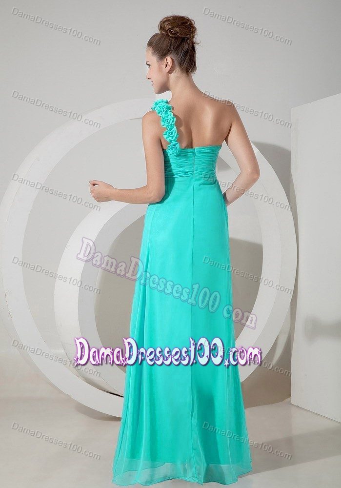 Hand Made Flowers Empire One Shoulder Dama Dress in Turquoise