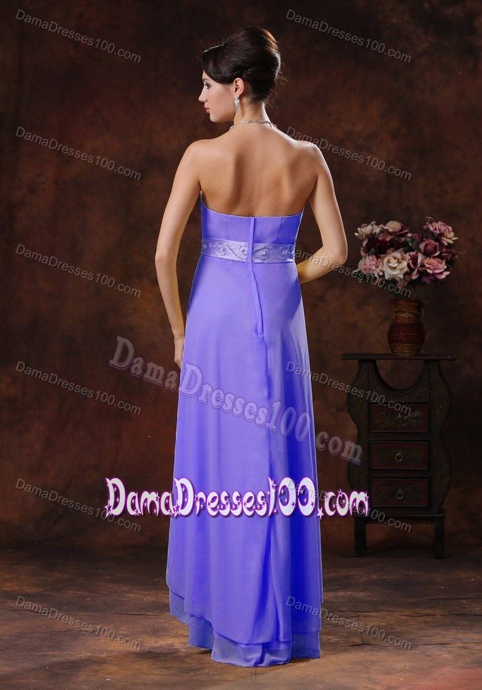 Purple High-low Empire Dama Dress for Quinceanera with Belt