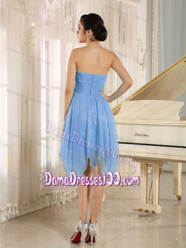 Beading and Ruches Light Blue Sweetheart Empire Dama Dress