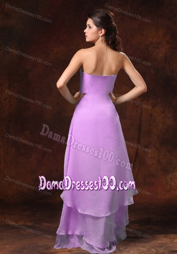 High-low Empire Sweetheart Lavender Dama Dress with Beading