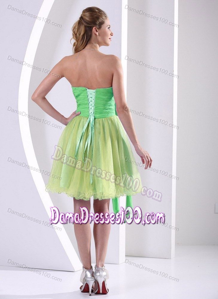 Multi-color Beaded and Ruched Sweetheart Dama Dress with Sash