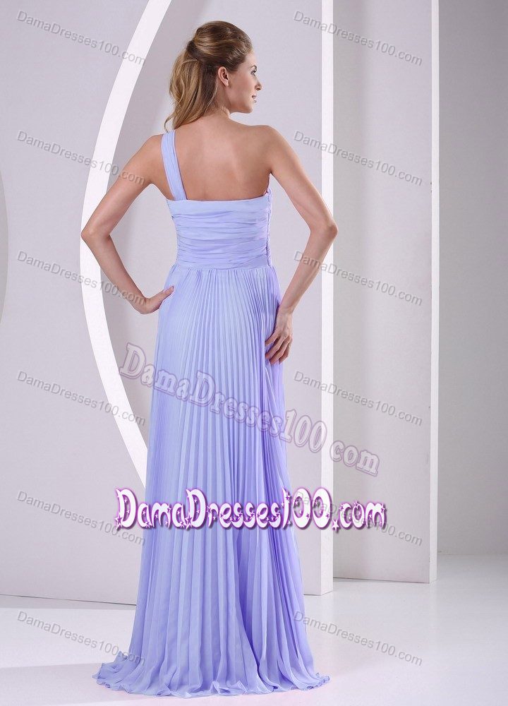 Exquisite Lilac One Shoulder Empire Pleat Chiffon Dama Dress