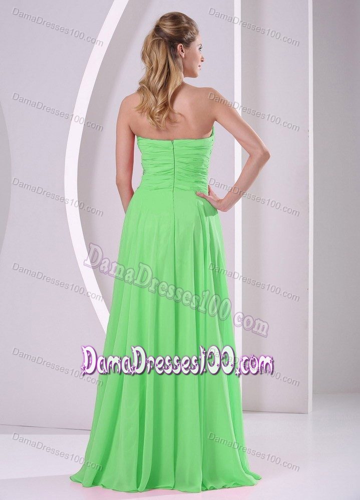 Sweetheart Beaded and Ruched Chiffon Green Party Dama Dress