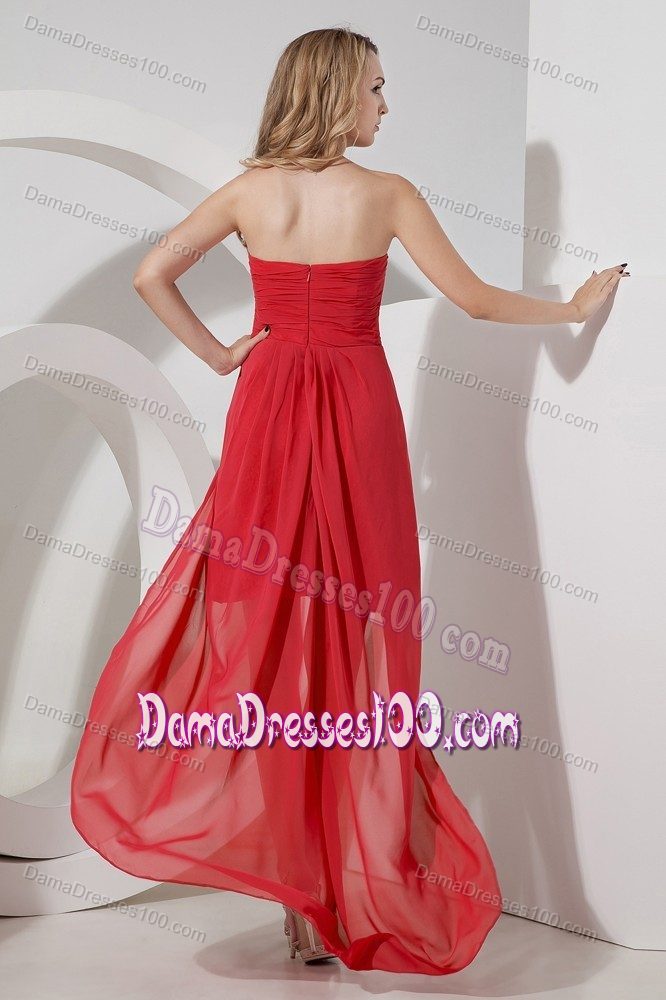 Sweetheart High-low Red Dama Dress with Flower and Embroidery