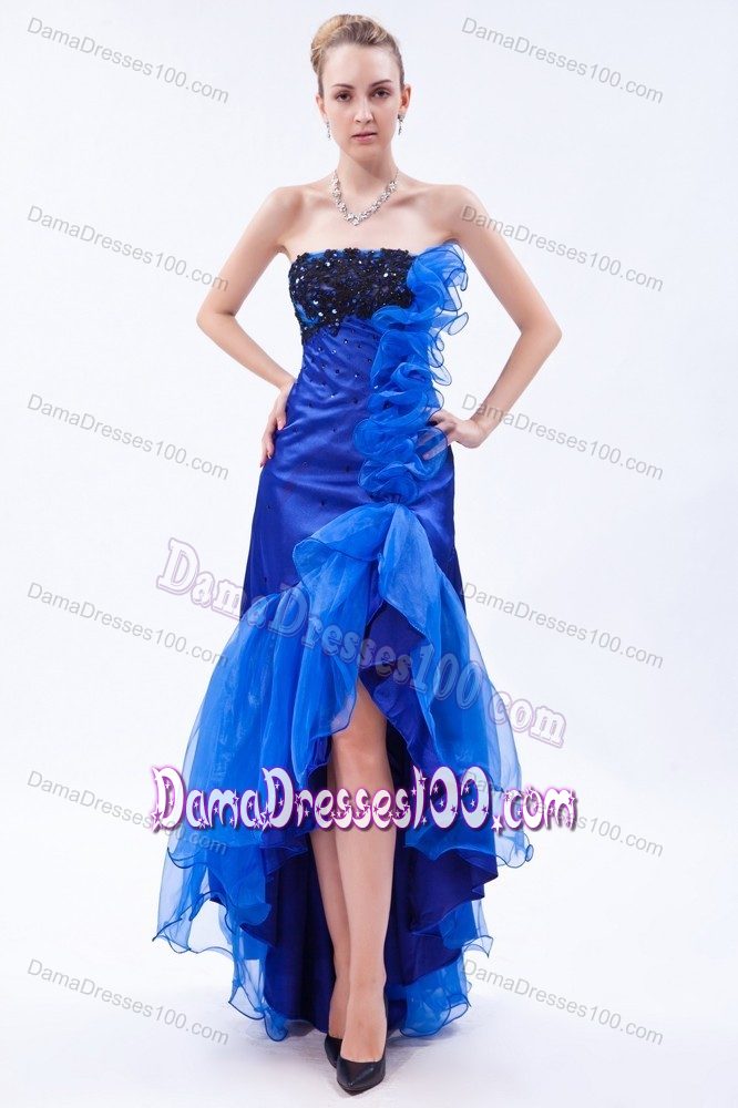 Appliques Mermaid Strapless High-low Dama Dress in Royal Blue