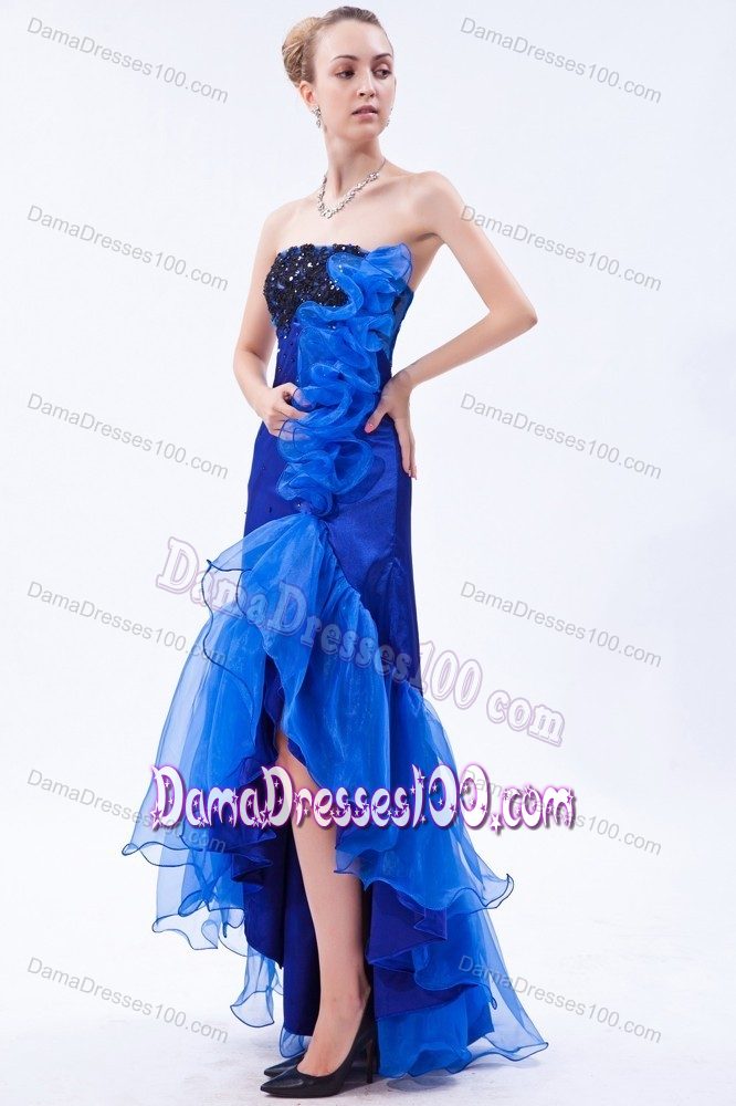 Appliques Mermaid Strapless High-low Dama Dress in Royal Blue