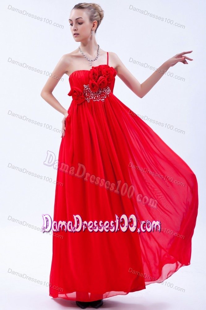 Red One Shoulder Dama Dress with Beading and Hand Made Flower