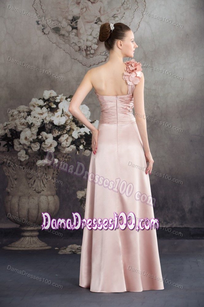 Flowers One Shoulder High-low Ruched Pink Dresses for Dama