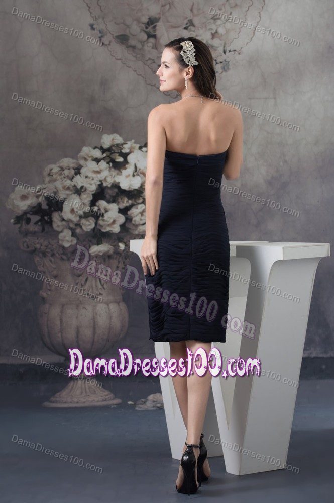 Black Strapless Ruched Chiffon Prom Dama Dress Knee-length