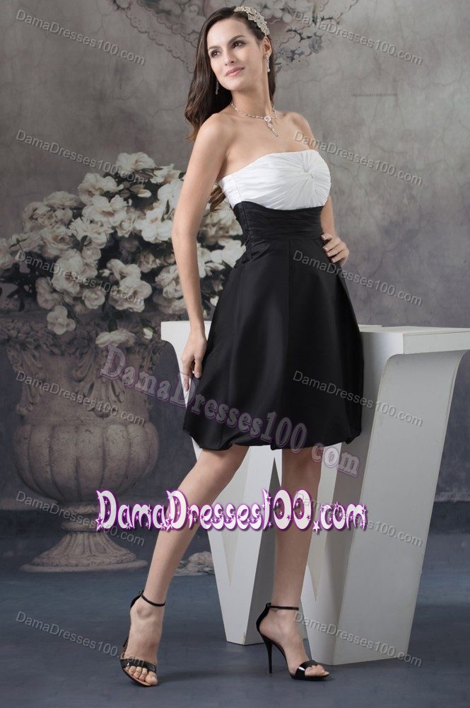 Strapless White and Black Ruched Column 2013 Party Dama Dress
