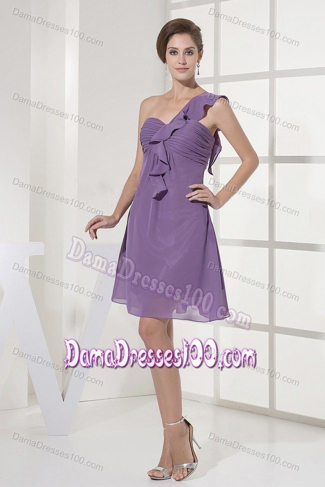 One Shoulder Ruches Chiffon Dama Dress Mini-length in Lilac