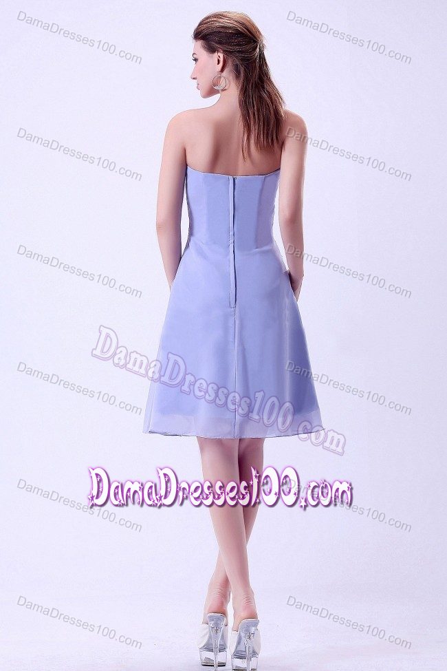 Lilac Appliques Strapless Chiffon A-line Ruched Dama Dress