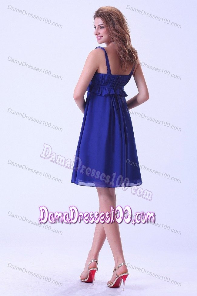 Royal Blue Straps Knee-length Chiffon Dama Dress with Ruches
