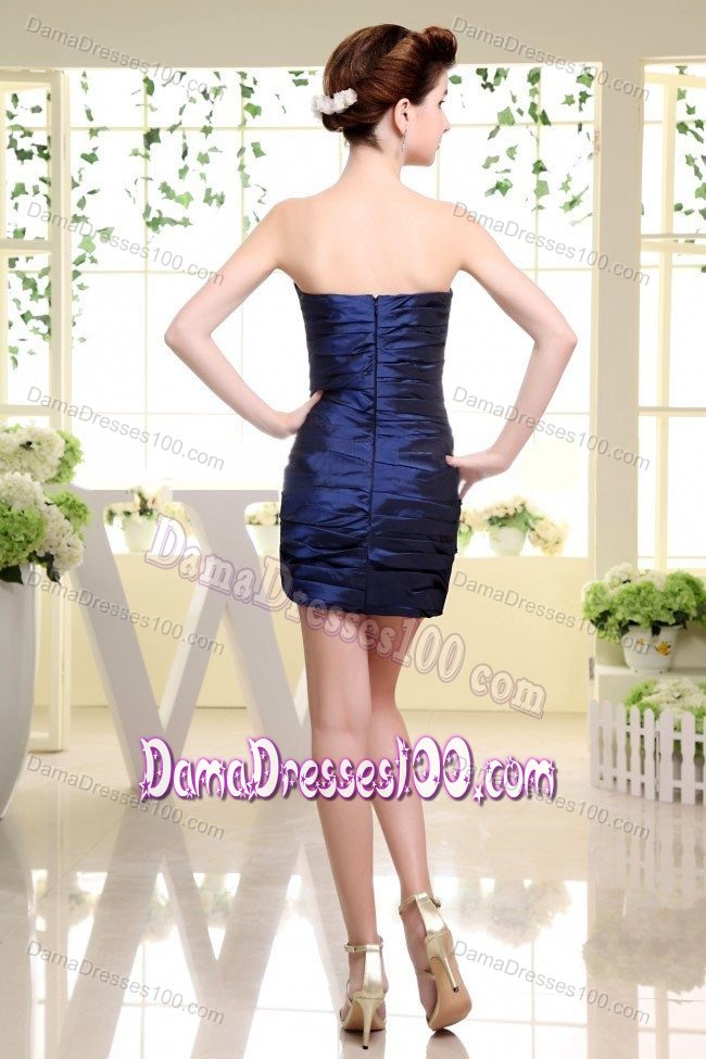 Royal Blue Strapless Ruched Over Skirt Dama Dress Mini-length