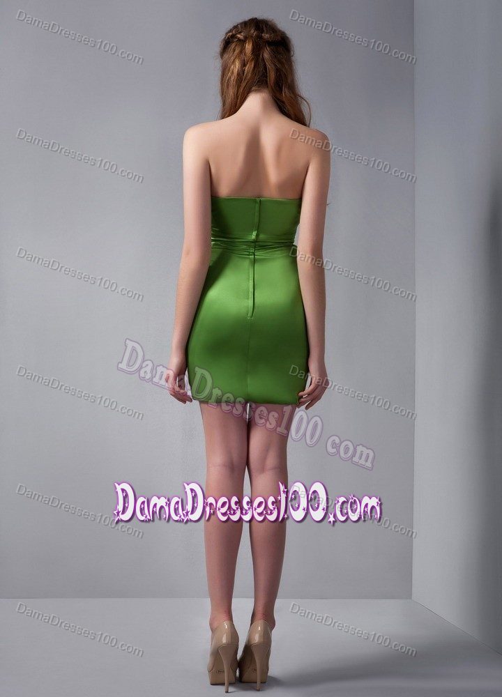 Sweetheart Column Mini-length Beaded Green Party Dama Dress