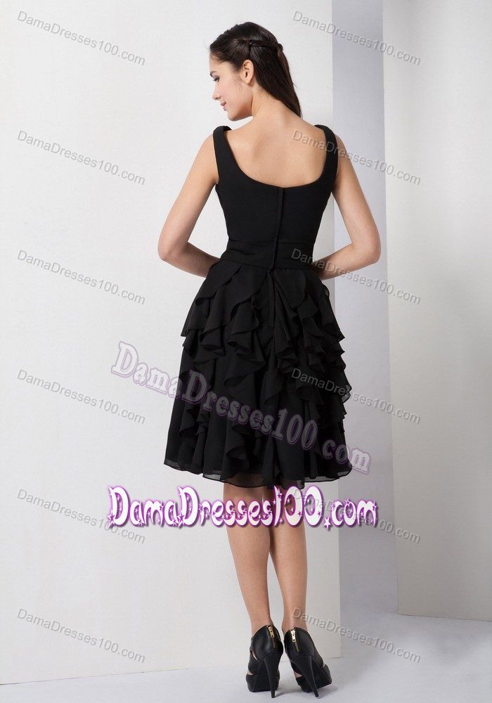 Ruffles A-line V-neck Knee-length Chiffon Black Dama Dress
