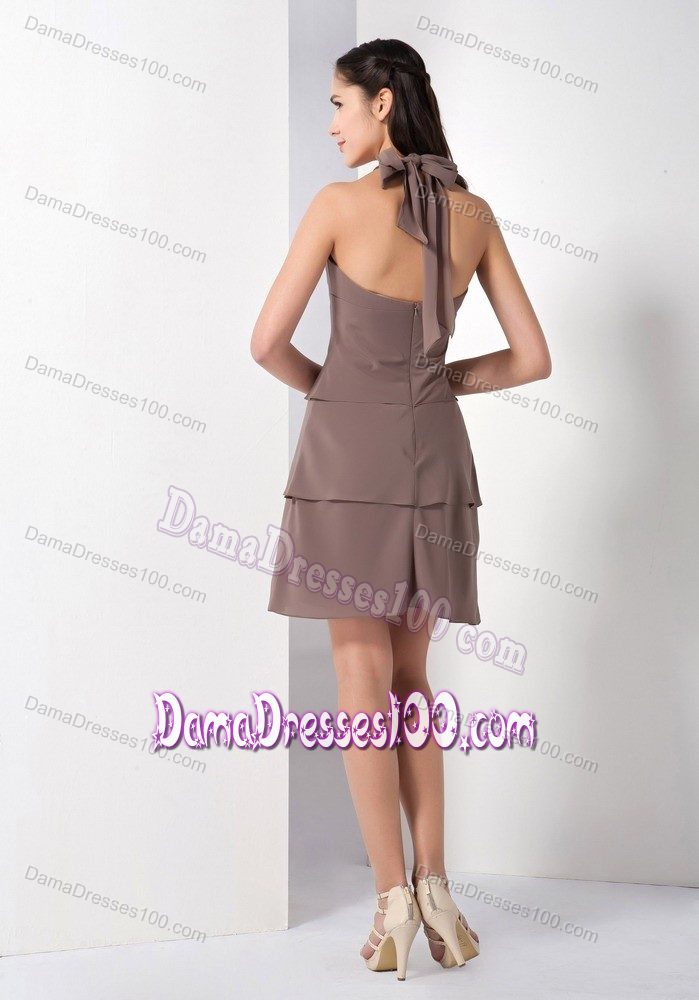 Brown A-line Halter Chiffon Mini-length Cocktail Dama Dress