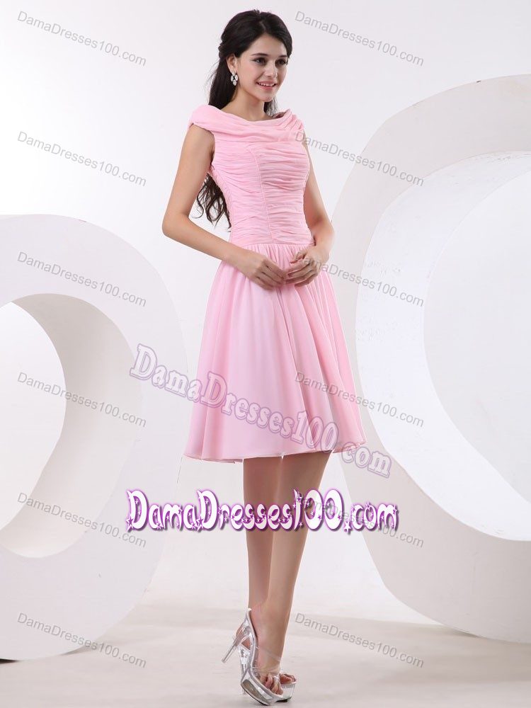 Baby Pink Bateau A-line Damas Dresses for Quince with Ruche