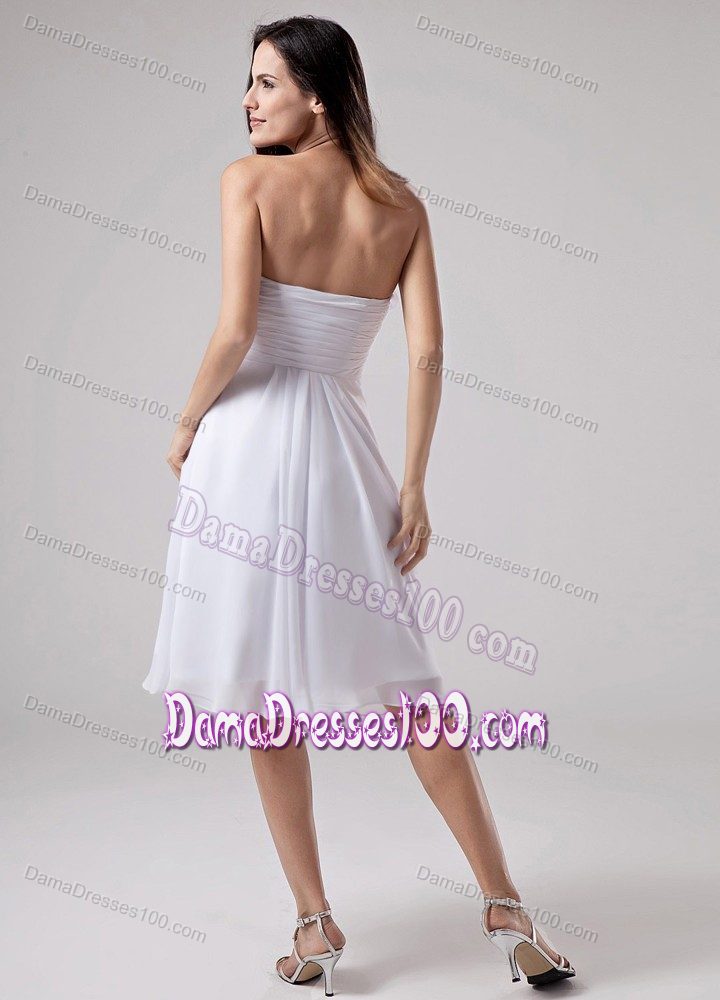 Hand Made Flowers A-Line Strapless White Ruches Dama Dress
