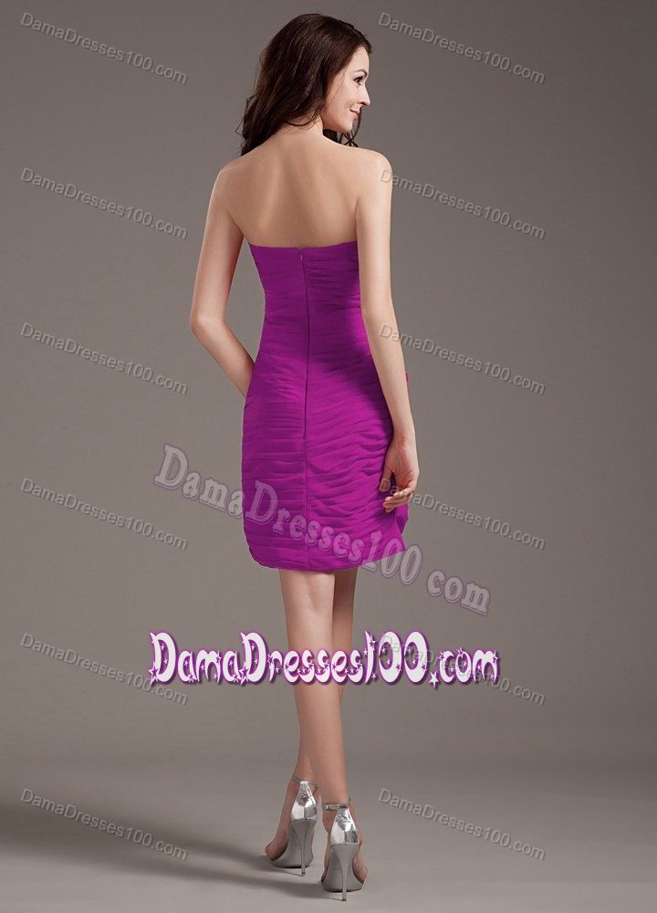 Mini-length Strapless Beading Chiffon Dama Dress in Fuchsia