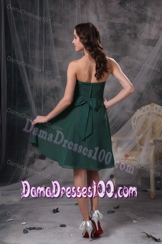 A-line Strapless Ruches Dark Green Quinceanera Dama Dress