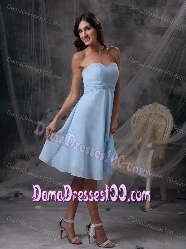 Baby Blue Sweetheart Empire Dama Dress Ruches Knee-length