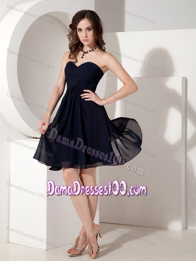 Navy Blue Sweetheart Empire Ruched Dama Dresses Mini-length
