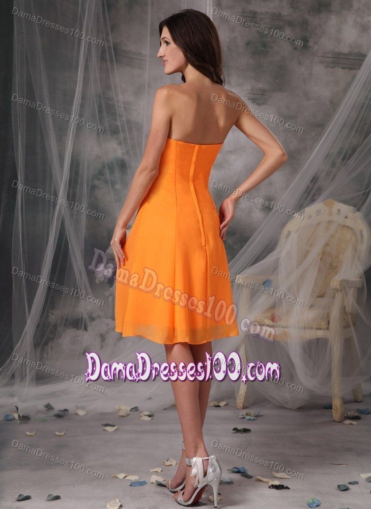 Hand Made Flowers Strapless Orange Dama Dress Knee-length