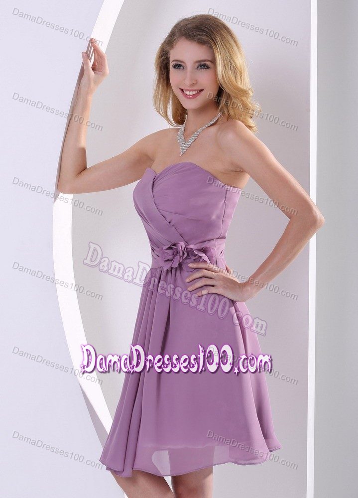 Hand Made Flower and Ruches Sweetheart Dama Dress in Purple