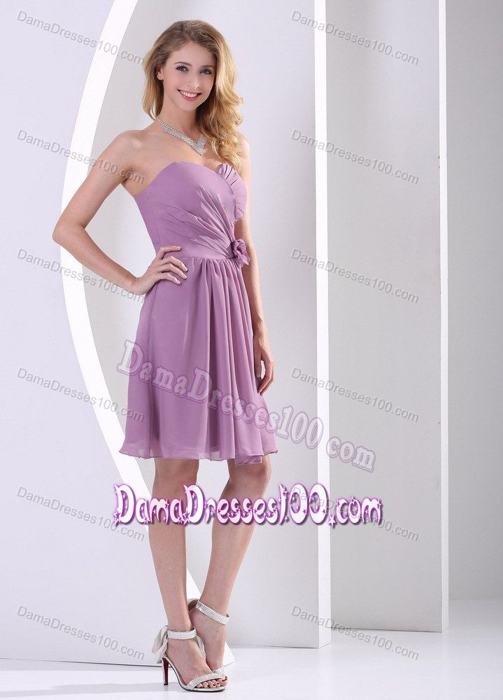 Hand Made Flower and Ruches Sweetheart Dama Dress in Purple