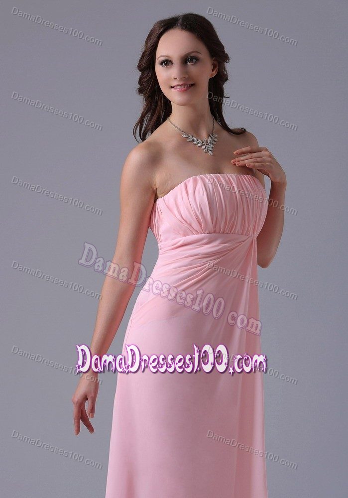 Discount Baby Pink Strapless Empire Ruched Dress for Damas