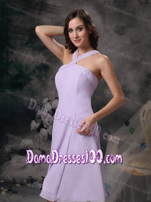 Lilac Straps V-neck Empire Chiffon Dama Dress Mini-length
