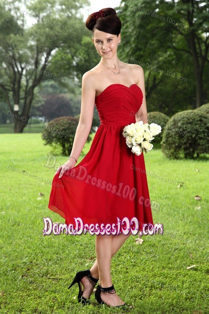 Sweetheart Empire Knee-length Chiffon Ruches Red Dama Dress