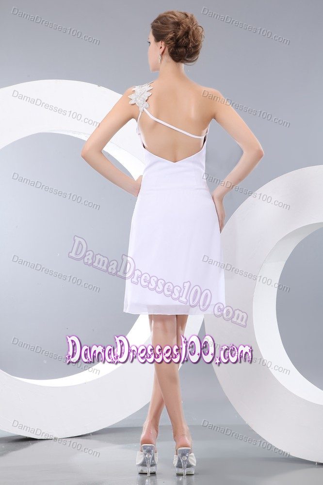 Applique Column White Ruched Chiffon Dama Dress One Shoulder