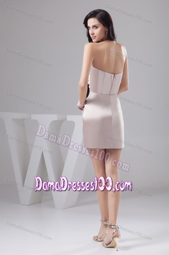 Ruches and Flower Champagne Strapless Mini-length Dama Dress