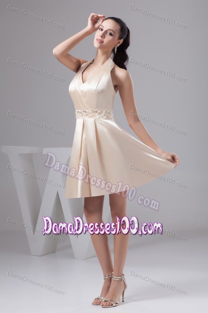 Champagne Beading Beading Mini-length A-line 2013 Dama Dress