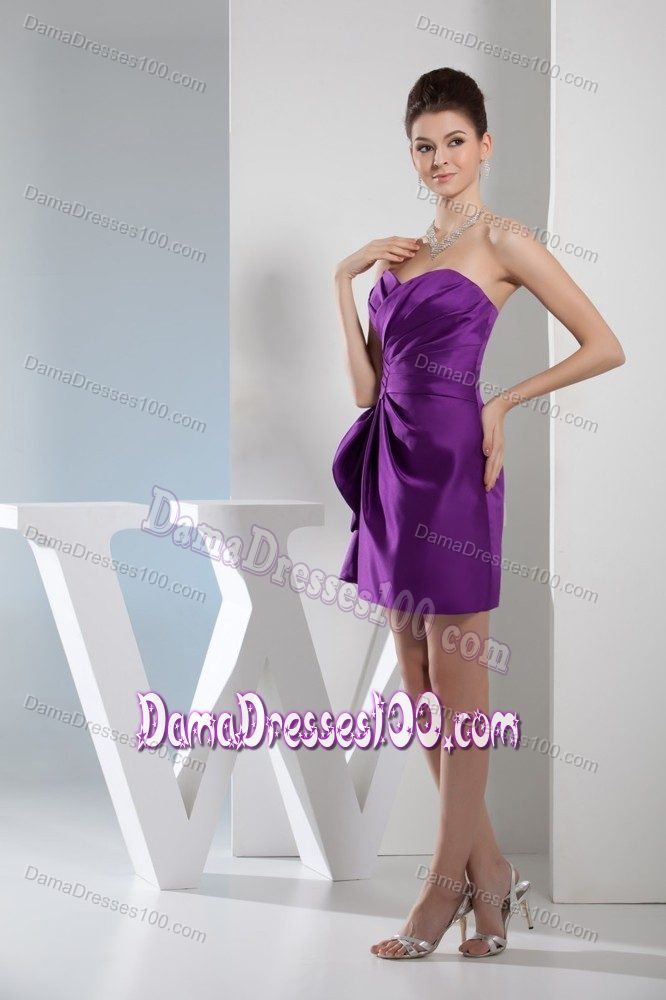 Purple Empire Sweetheart Mini-length Dama Dress with Ruches