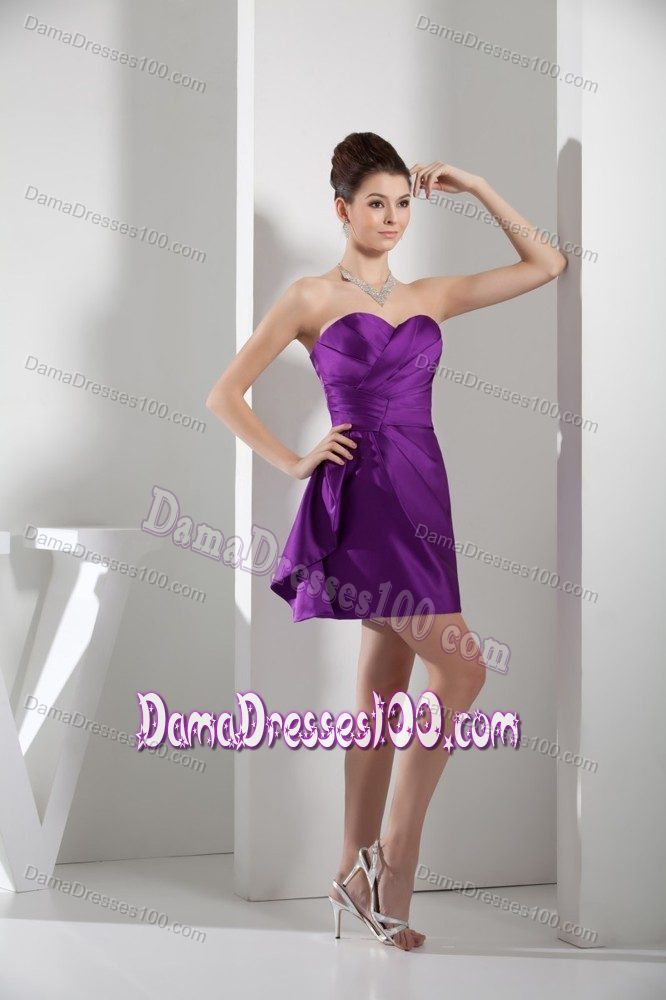 Purple Empire Sweetheart Mini-length Dama Dress with Ruches