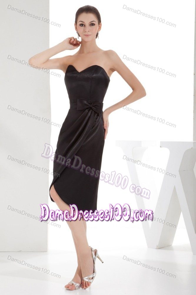 Sweetheart Column Black Quinceanera Damas Dress with Bowknot