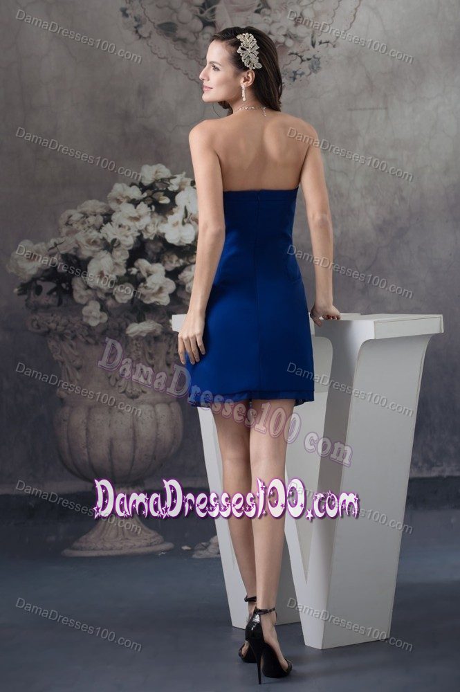 Blue Strapless Mini-length Column Quinceanera Dama Dresses