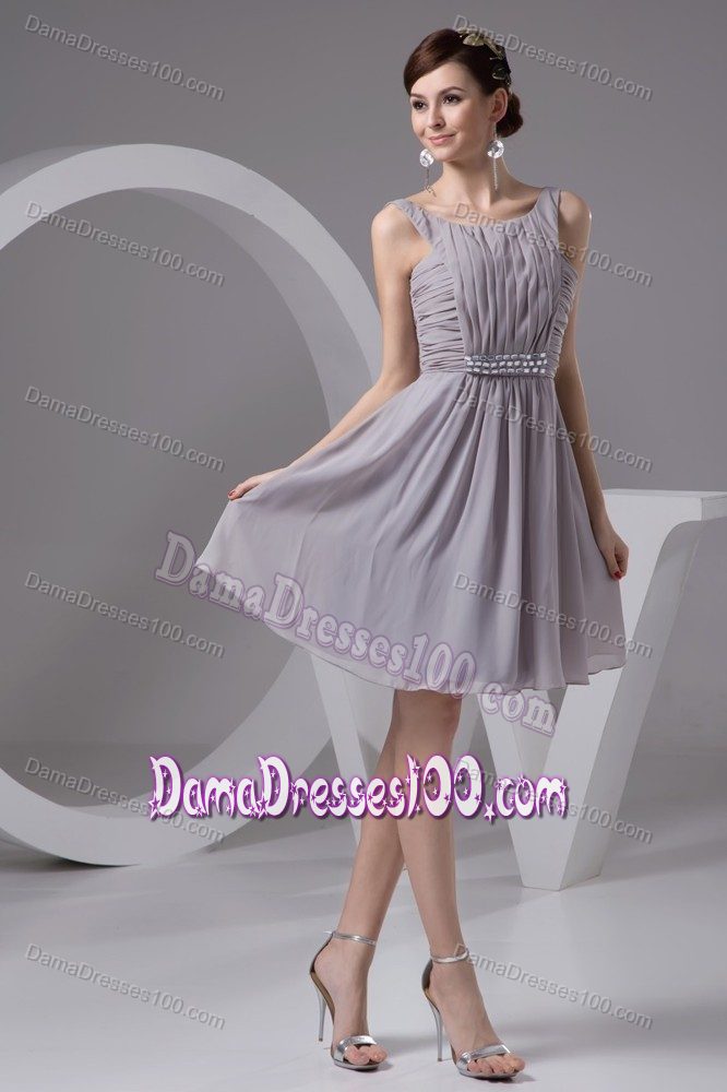 Ruching and Beading Scoop Chiffon Dresses for Damas in Grey