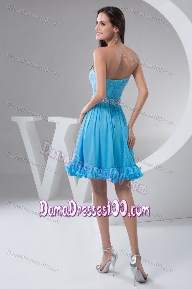 Aqua Blue Ruched and Beaded Sweetheart A-line Prom Dama Dress
