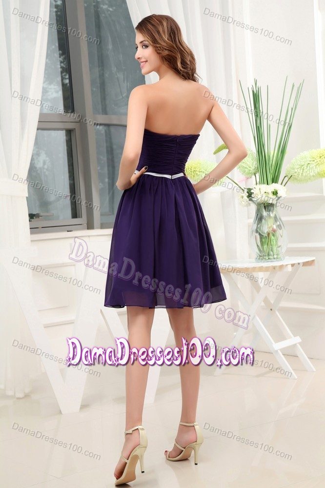 Cheap Strapless Empire Purple Dama Dress with Ruches and Belt