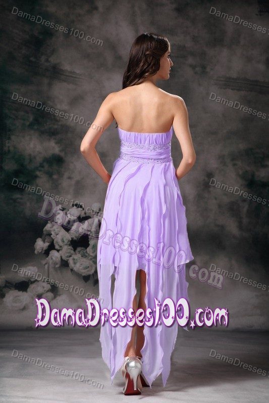 Lavender Strapless High Low Ruched Quinceanera Damas Dress