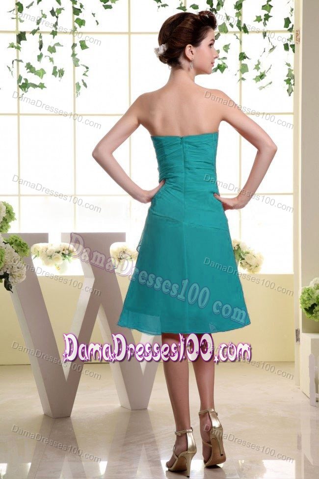 Hand Made Flower and Ruffle Sweetheart Teal Quince Dama Dress