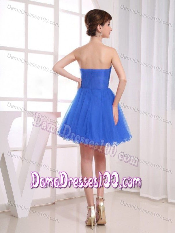 Sweetheart Ruches and Beading A-Line Blue Party Dama Dress